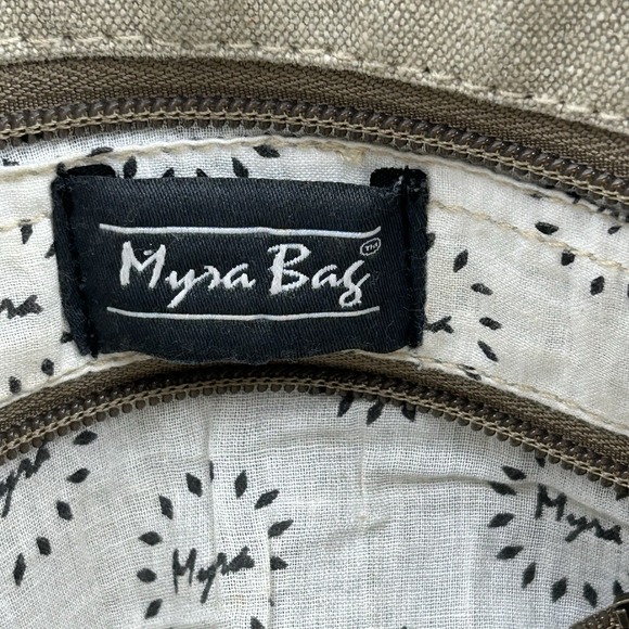 Myra Canvas & Leather Crossbody Upcycled Bag Reindeer Stag Tan Khaki Brown 12x11 - Picture 13 of 14